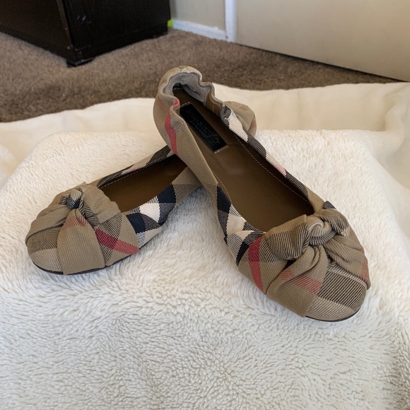 Burberry Beige Nova Check Canvas Knotted Ballet Flats Sz.39 Classic Print Dhoes - Picture 1 of 15